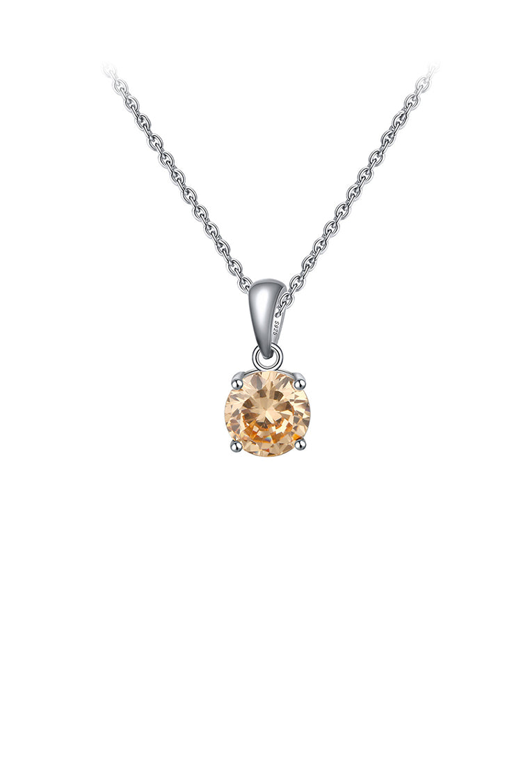 925 Sterling Silver Simple Fashion November Birthstone Geometric Pendant Champagne Cubic Zirconia and Necklace - Luxurious Look