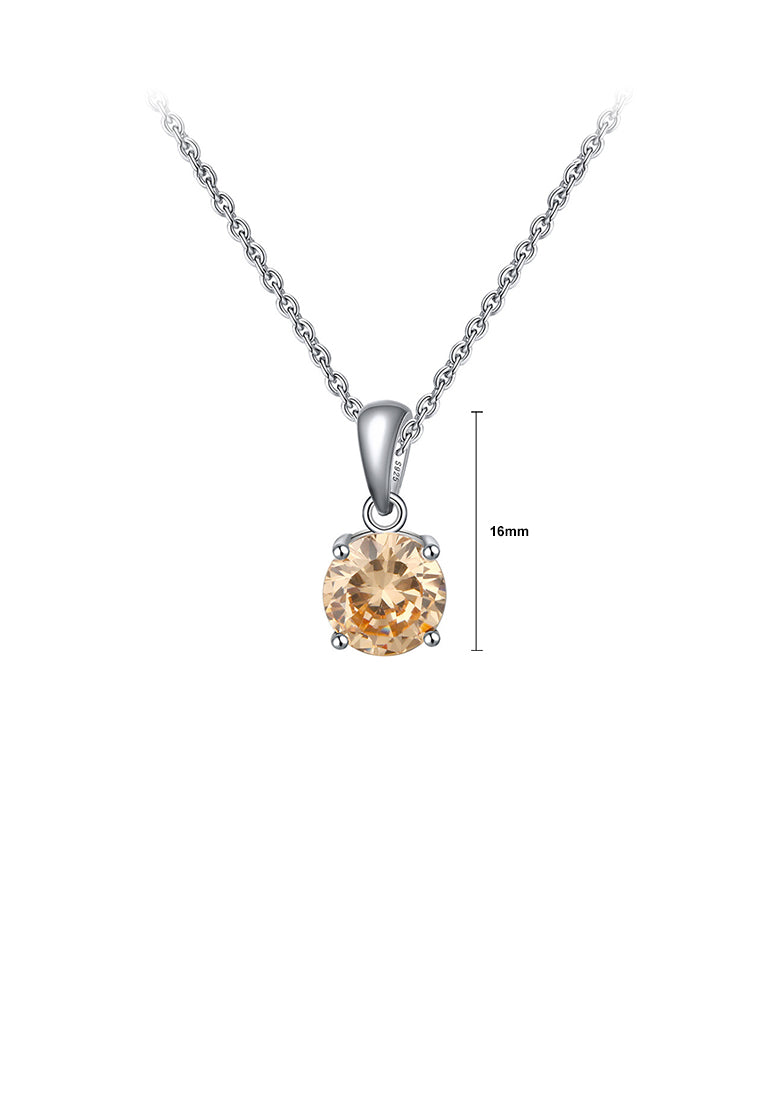 925 Sterling Silver Simple Fashion November Birthstone Geometric Pendant Champagne Cubic Zirconia and Necklace - Luxurious Look