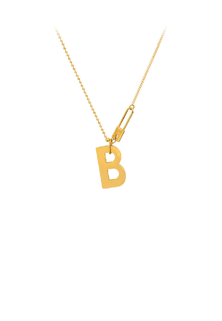 Fashion Temperament Plated Gold 316L Stainless Steel Alphabet B Pendant with Necklace