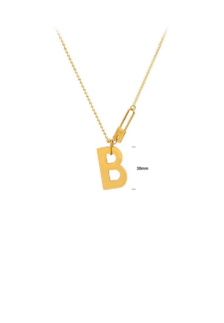 Fashion Temperament Plated Gold 316L Stainless Steel Alphabet B Pendant with Necklace