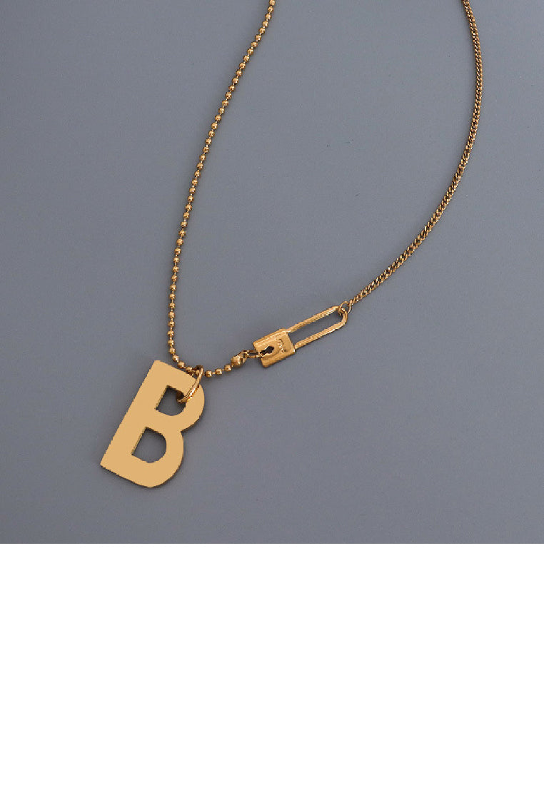 Fashion Temperament Plated Gold 316L Stainless Steel Alphabet B Pendant with Necklace
