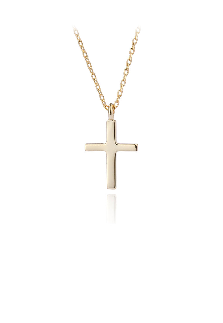 925 Sterling Silver Plated Gold Simple Fashion Cross Pendant with Necklace