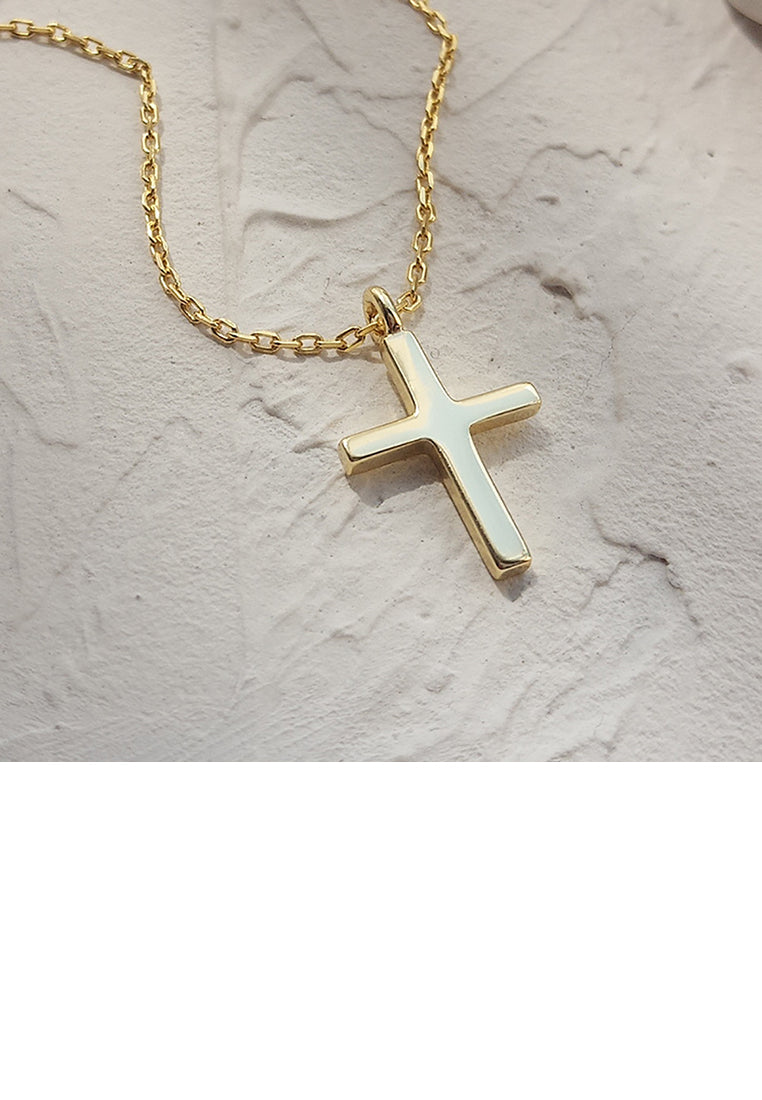 925 Sterling Silver Plated Gold Simple Fashion Cross Pendant with Necklace