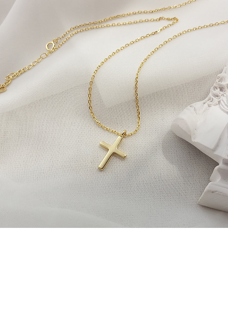 925 Sterling Silver Plated Gold Simple Fashion Cross Pendant with Necklace