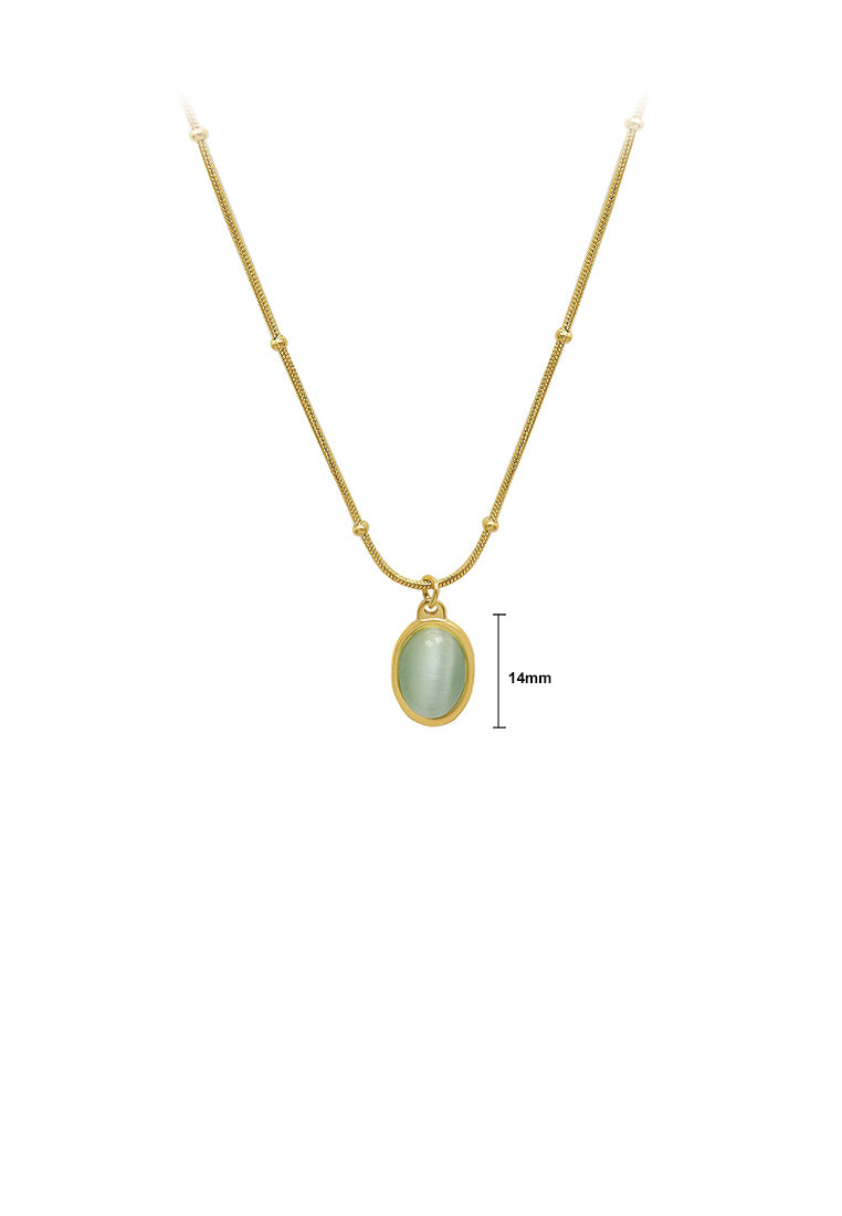 Fashion Temperament Plated Gold 316L Stainless Steel Geometric Imitation Oval Pendant with Imitation Opal and Necklace