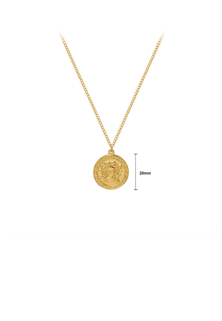 Fashion Elegant Plated Gold 316L Stainless Steel Medusa Portrait Geometric Round Pendant with Necklace