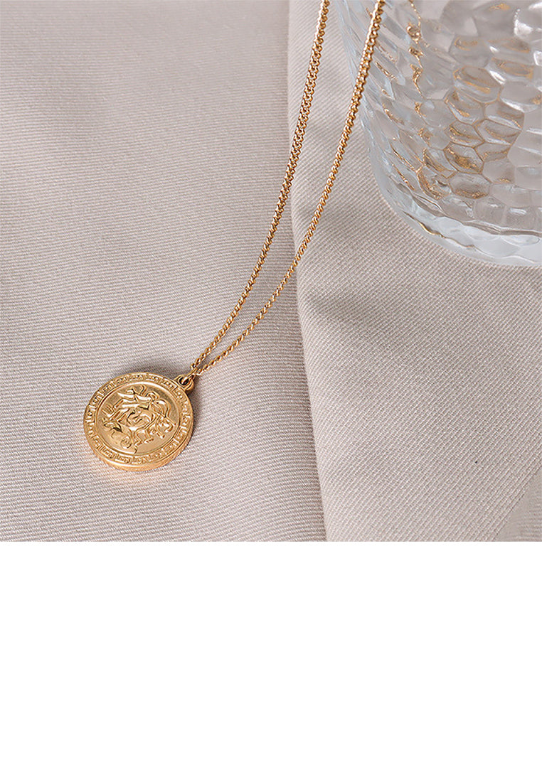 Fashion Elegant Plated Gold 316L Stainless Steel Medusa Portrait Geometric Round Pendant with Necklace