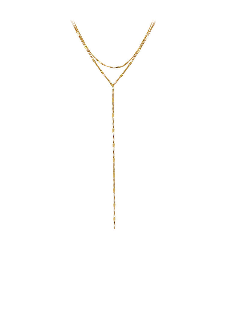 Simple Temperament Plated Gold 316L Stainless Steel Geometric Tassel Pendant with Double Layer Necklace