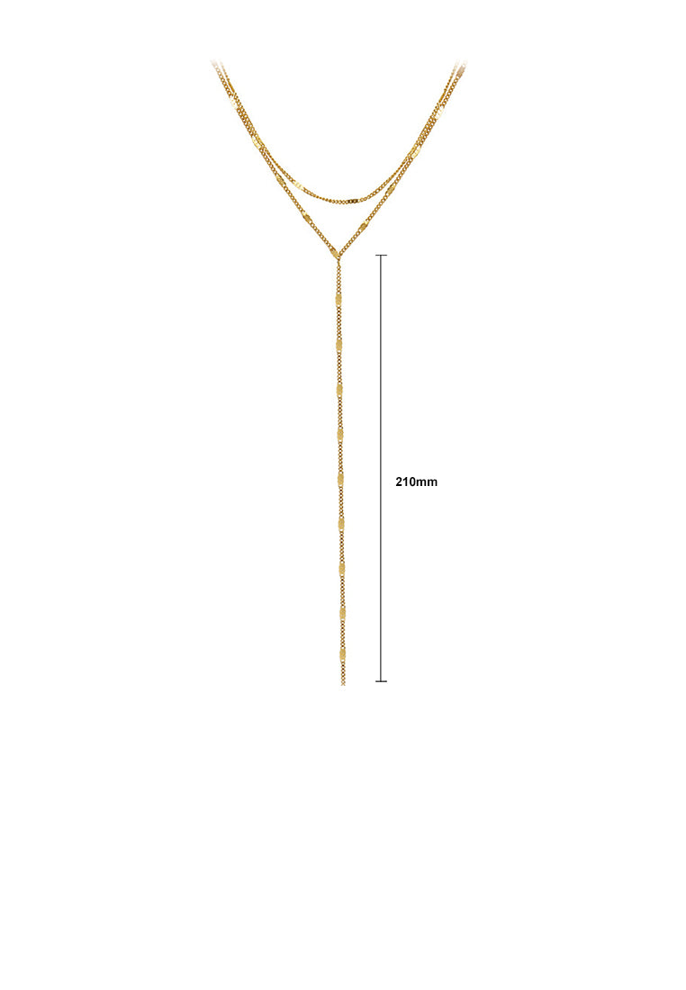 Simple Temperament Plated Gold 316L Stainless Steel Geometric Tassel Pendant with Double Layer Necklace