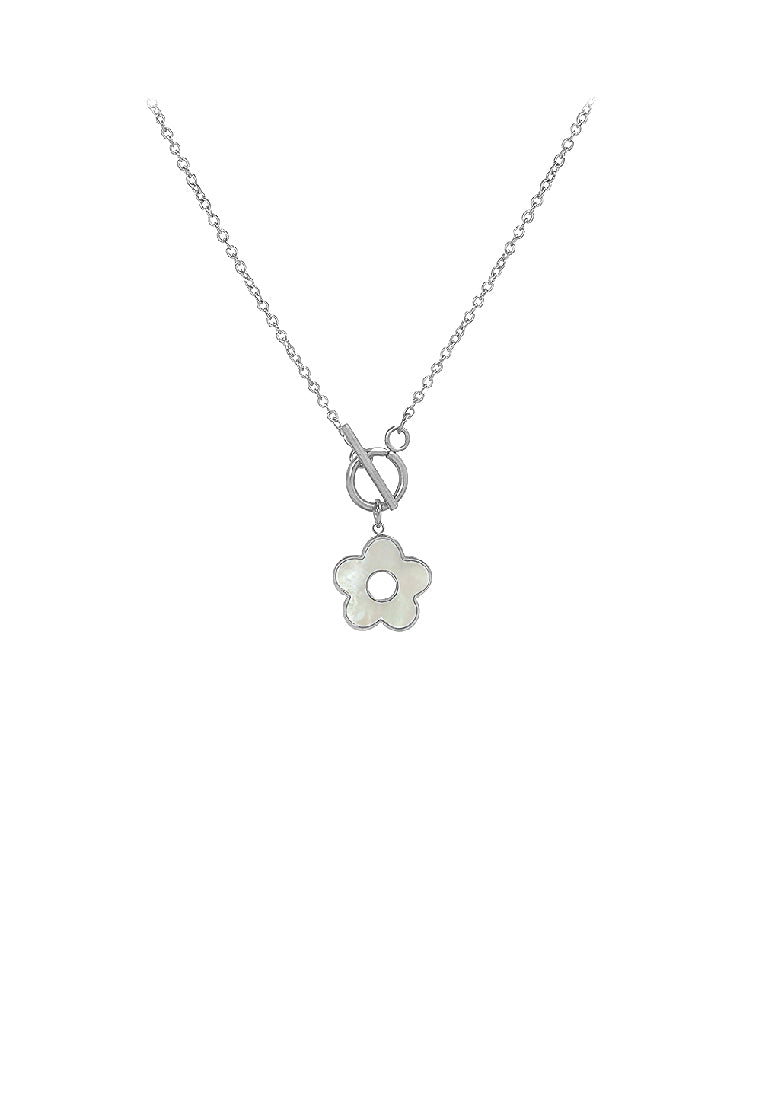 Fashion Simple 316L Stainless Steel Flower White Shell Pendant with Necklace