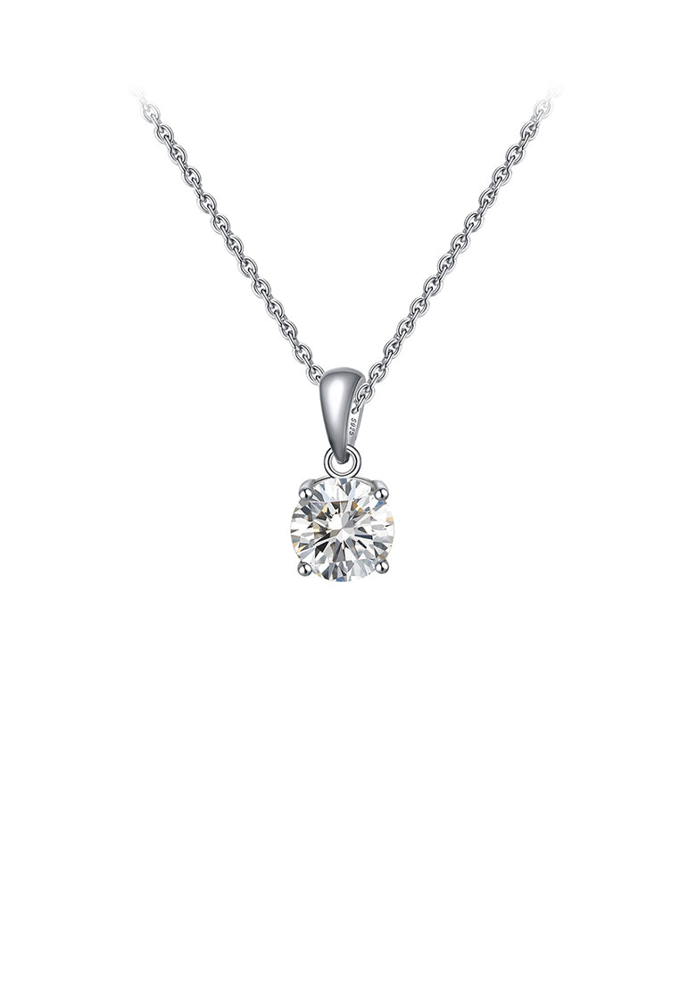 925 Sterling Silver Simple Fashion April Birthstone Geometric Pendant with White Cubic Zirconia and Necklace - Luxurious Look