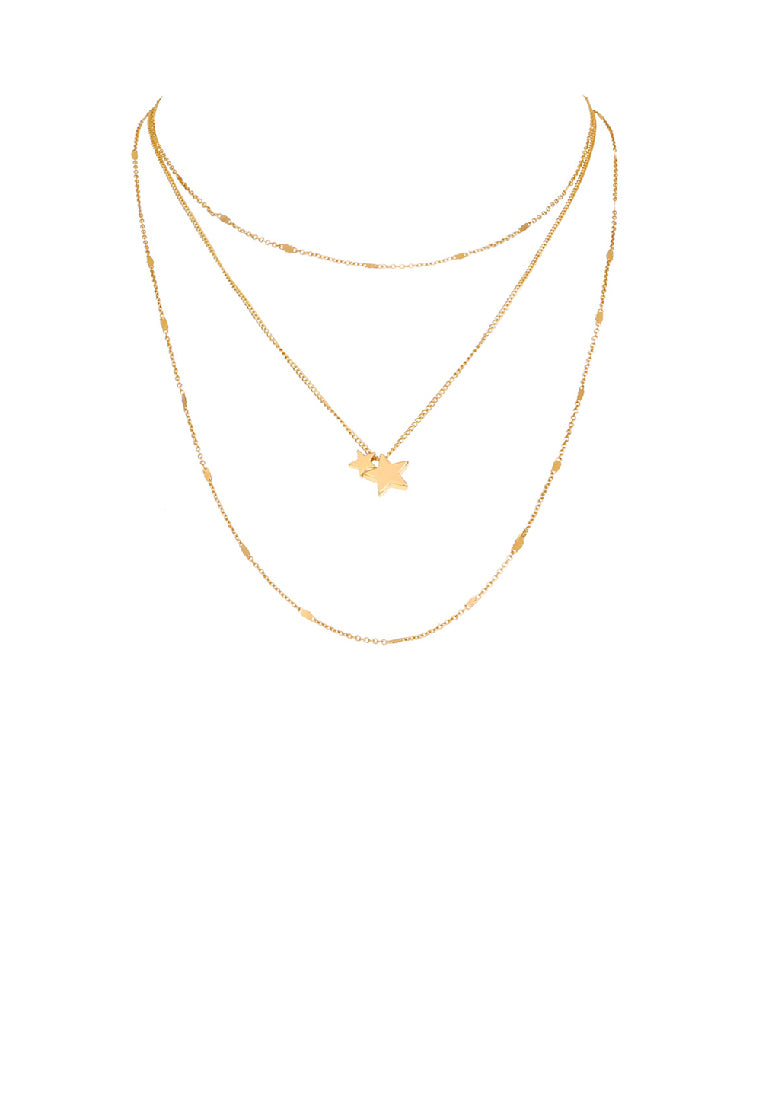 Simple Fashion Plated Gold Star Pendant with Layered Necklace