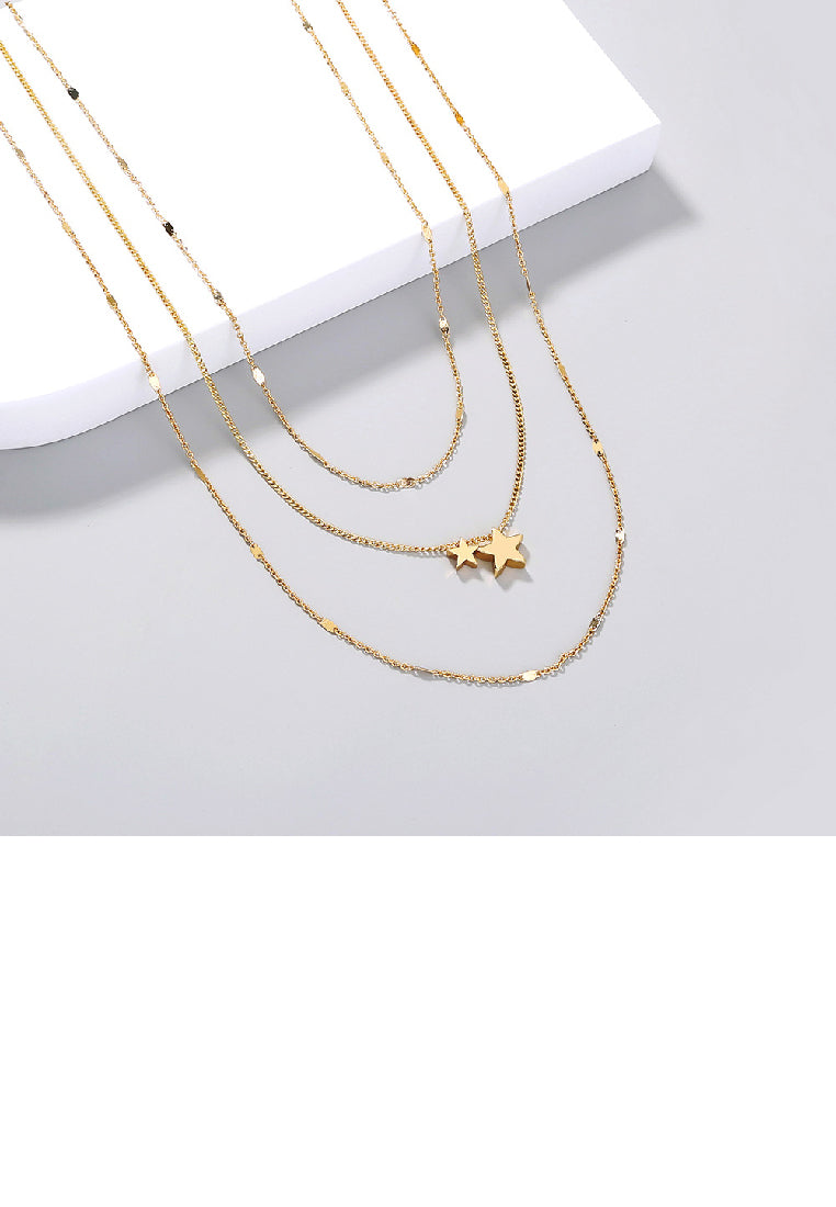 Simple Fashion Plated Gold Star Pendant with Layered Necklace