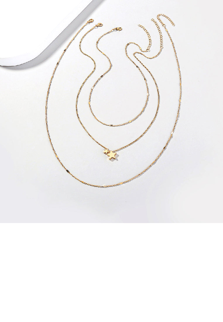 Simple Fashion Plated Gold Star Pendant with Layered Necklace