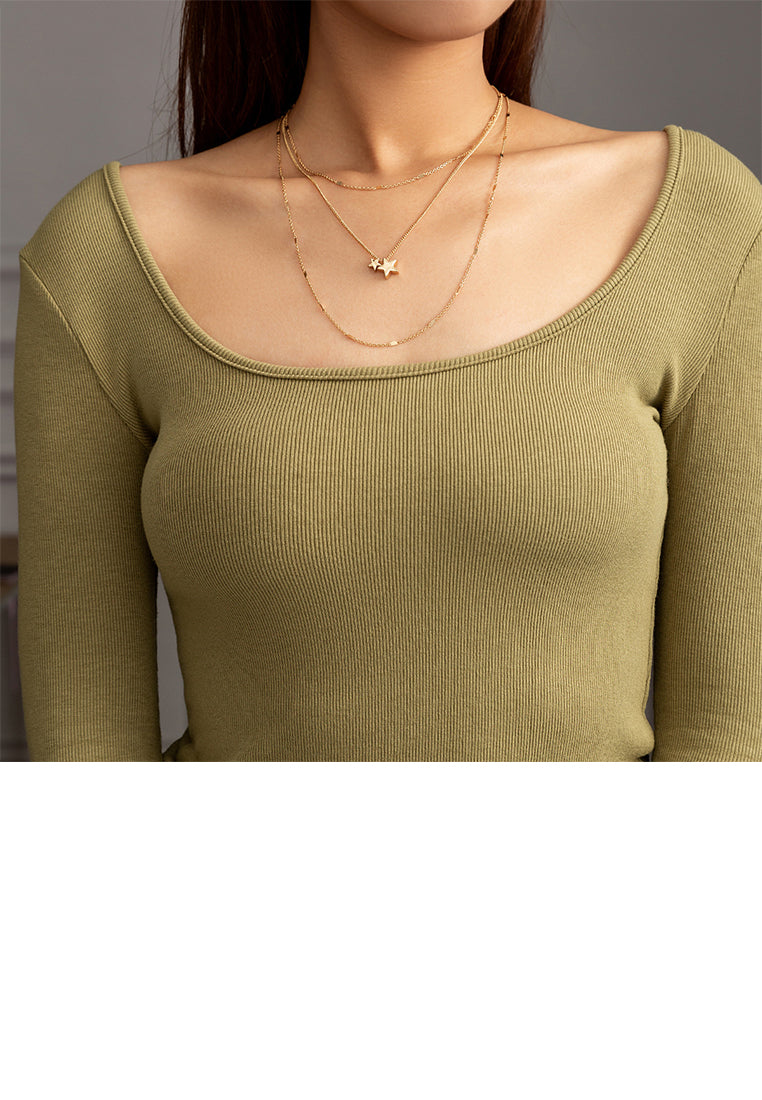 Simple Fashion Plated Gold Star Pendant with Layered Necklace