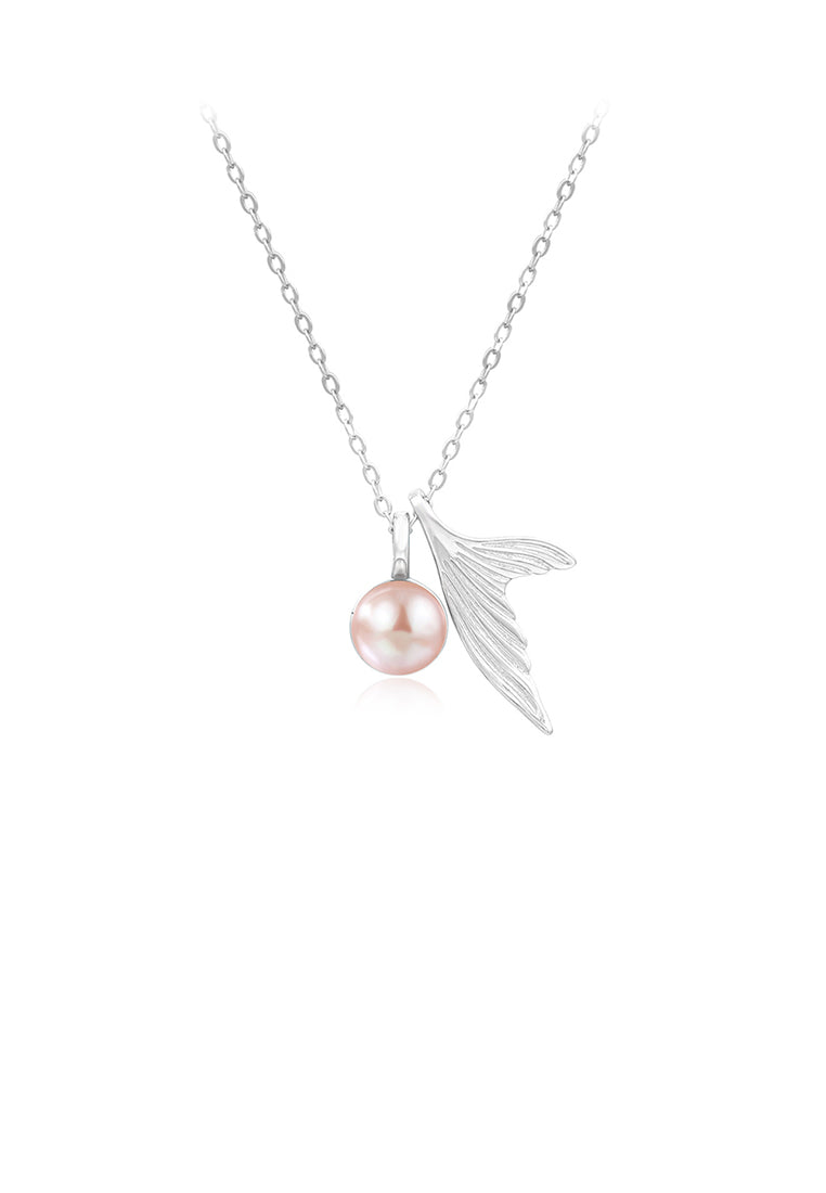 925 Sterling Silver Fashion Simple Fishtail Purple Freshwater Pearl Pendant with Necklace - Luxurious Look