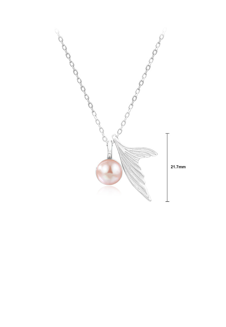 925 Sterling Silver Fashion Simple Fishtail Purple Freshwater Pearl Pendant with Necklace - Luxurious Look