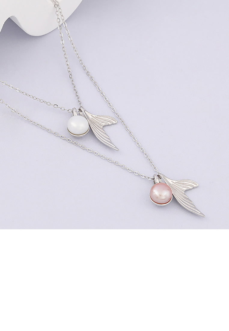 925 Sterling Silver Fashion Simple Fishtail Purple Freshwater Pearl Pendant with Necklace - Luxurious Look