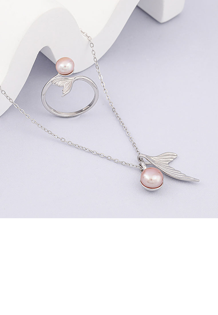 925 Sterling Silver Fashion Simple Fishtail Purple Freshwater Pearl Pendant with Necklace - Luxurious Look