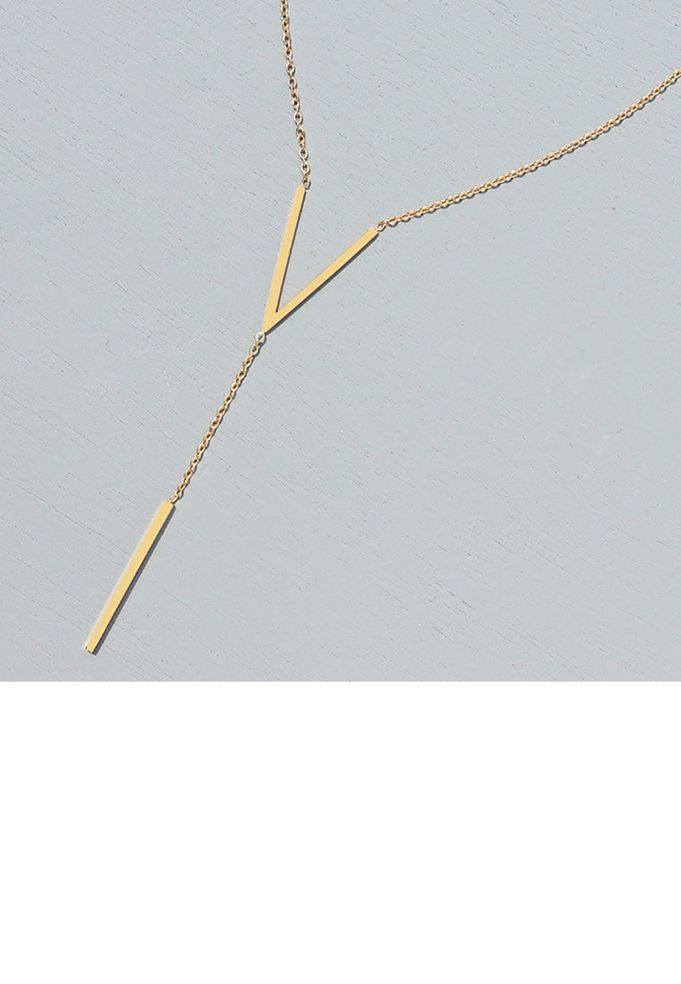 Simple Temperament Plated Gold 316L Stainless Steel Alphabet V Tassel Pendant with Necklace