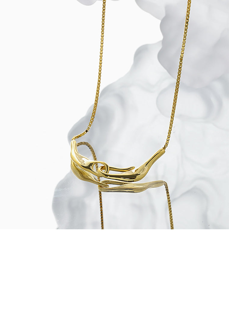 925 Sterling Silver Plated Gold Fashion Personality Irregular Geometric Pendant with Necklace