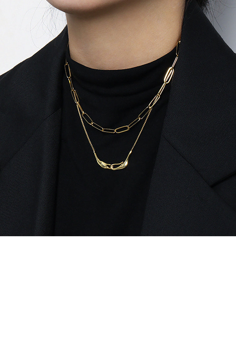 925 Sterling Silver Plated Gold Fashion Personality Irregular Geometric Pendant with Necklace