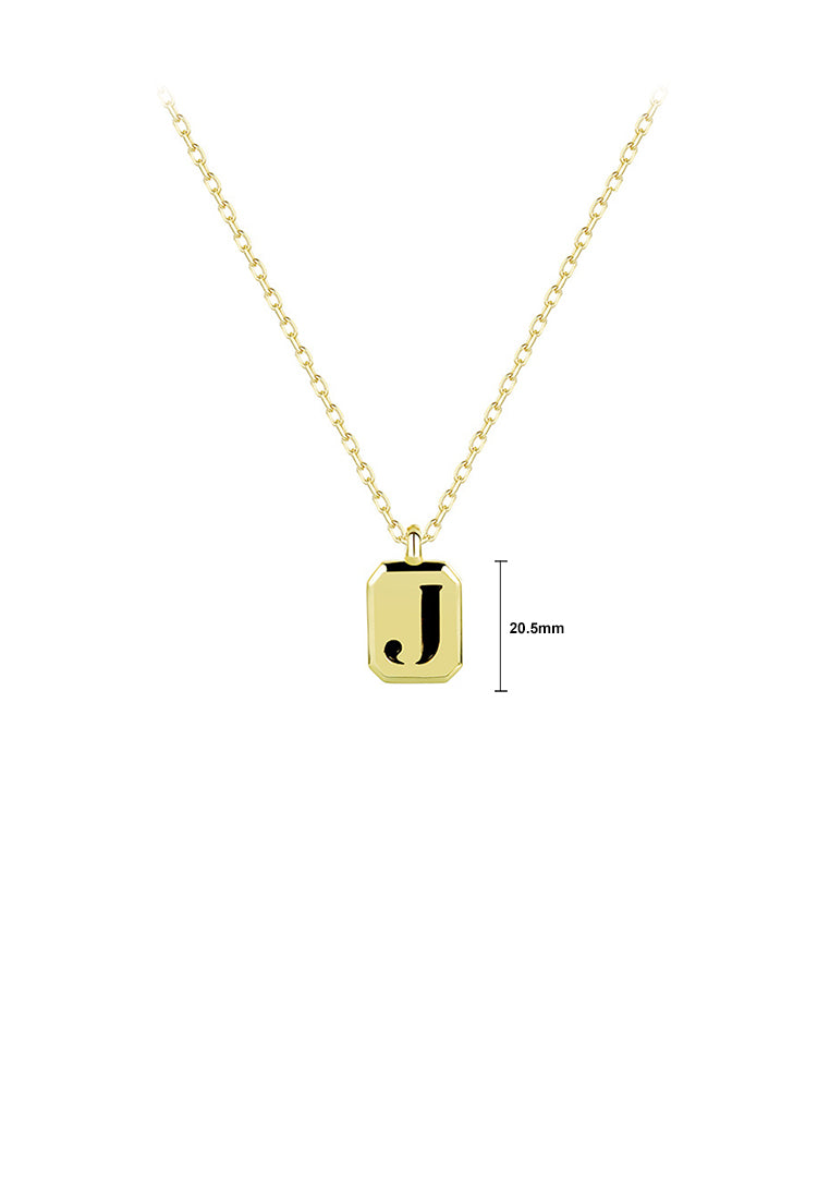 925 Sterling Silver Plated Gold Simple Fashion Geometric Square Alphabet J Pendant with Black agate and Necklace