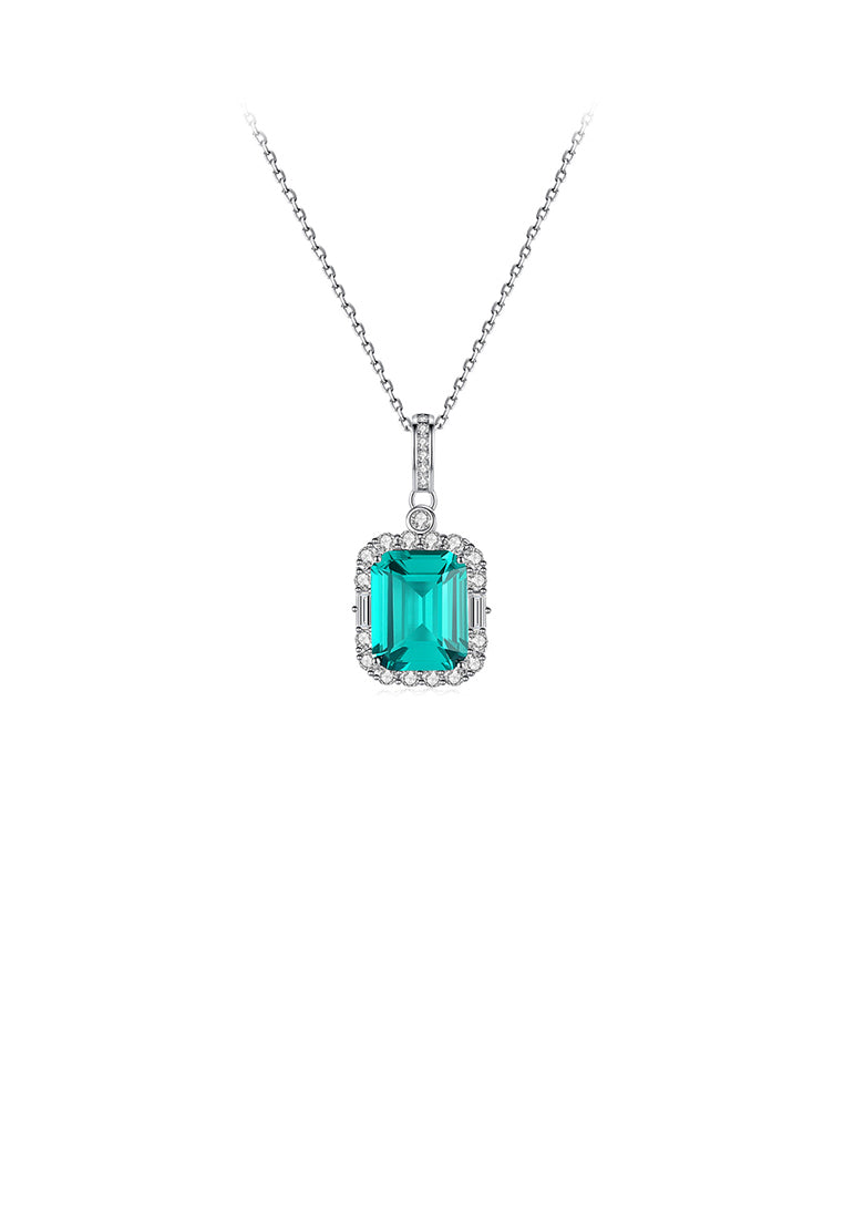 925 Sterling Silver Fashion Simple Geometric Square Pendant with Green Cubic Zirconia and Necklace - Luxurious Look