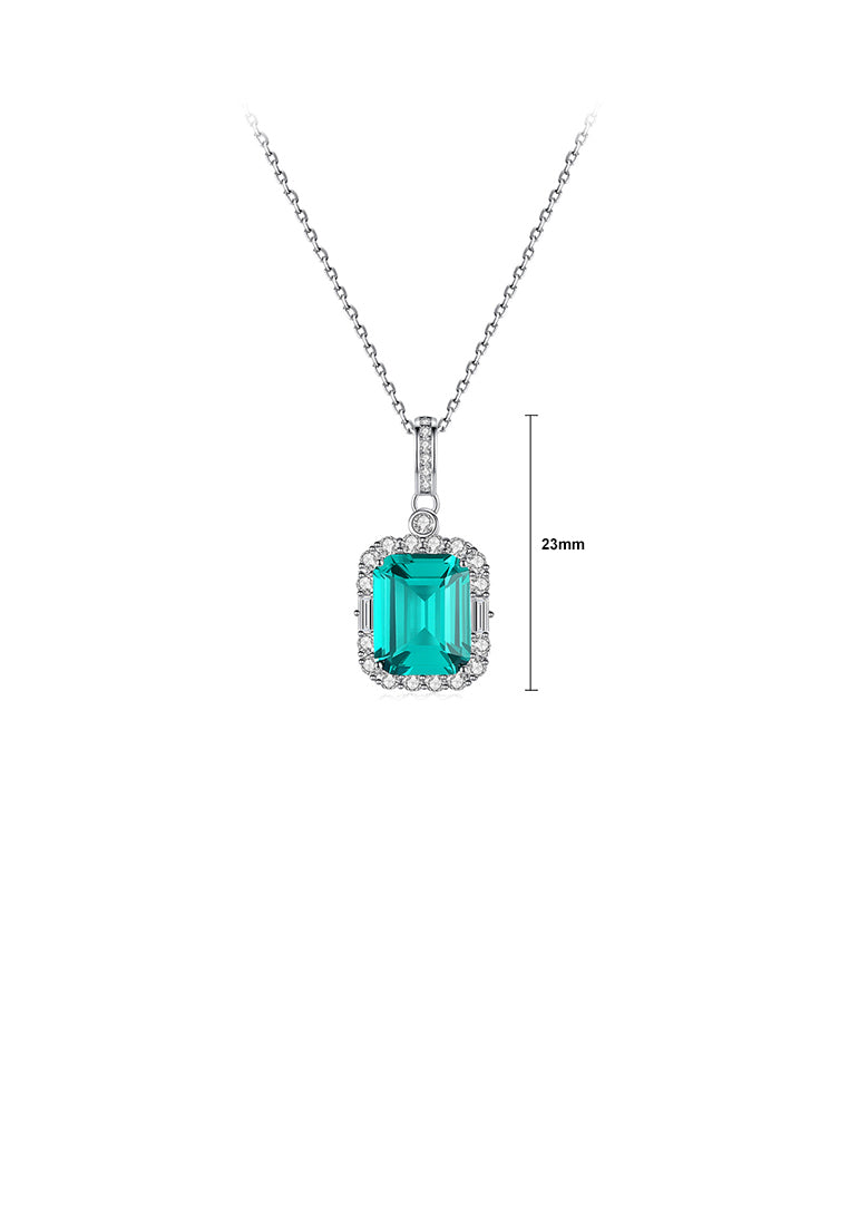 925 Sterling Silver Fashion Simple Geometric Square Pendant with Green Cubic Zirconia and Necklace - Luxurious Look