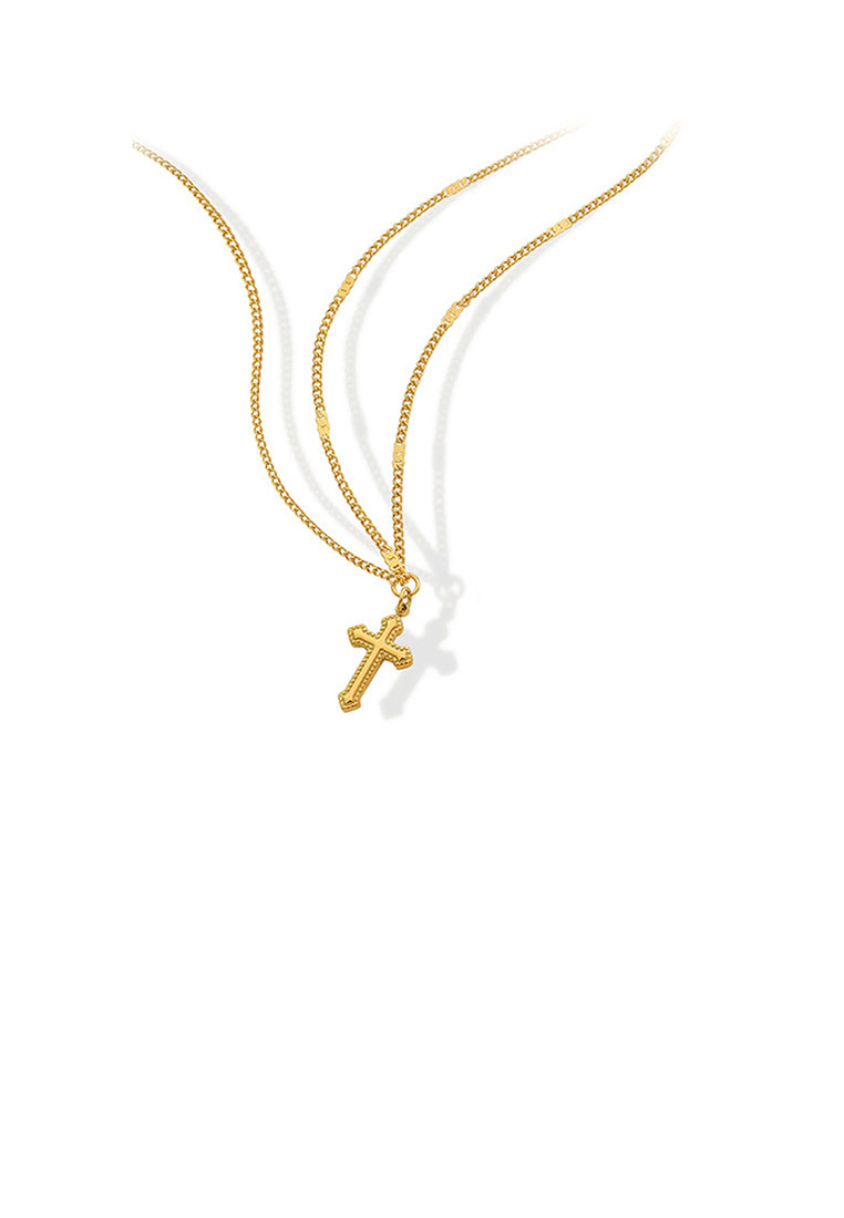 Fashion Simple Plated Gold 316L Stainless Steel Cross Pendant with Necklace