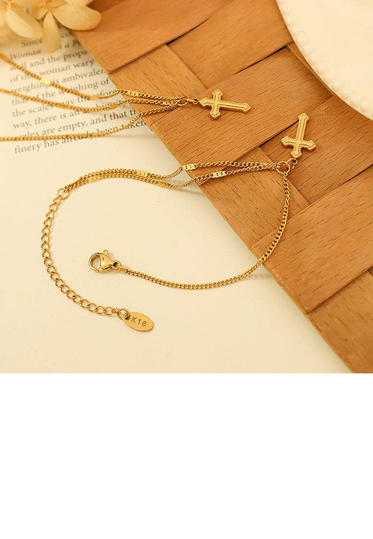 Fashion Simple Plated Gold 316L Stainless Steel Cross Pendant with Necklace