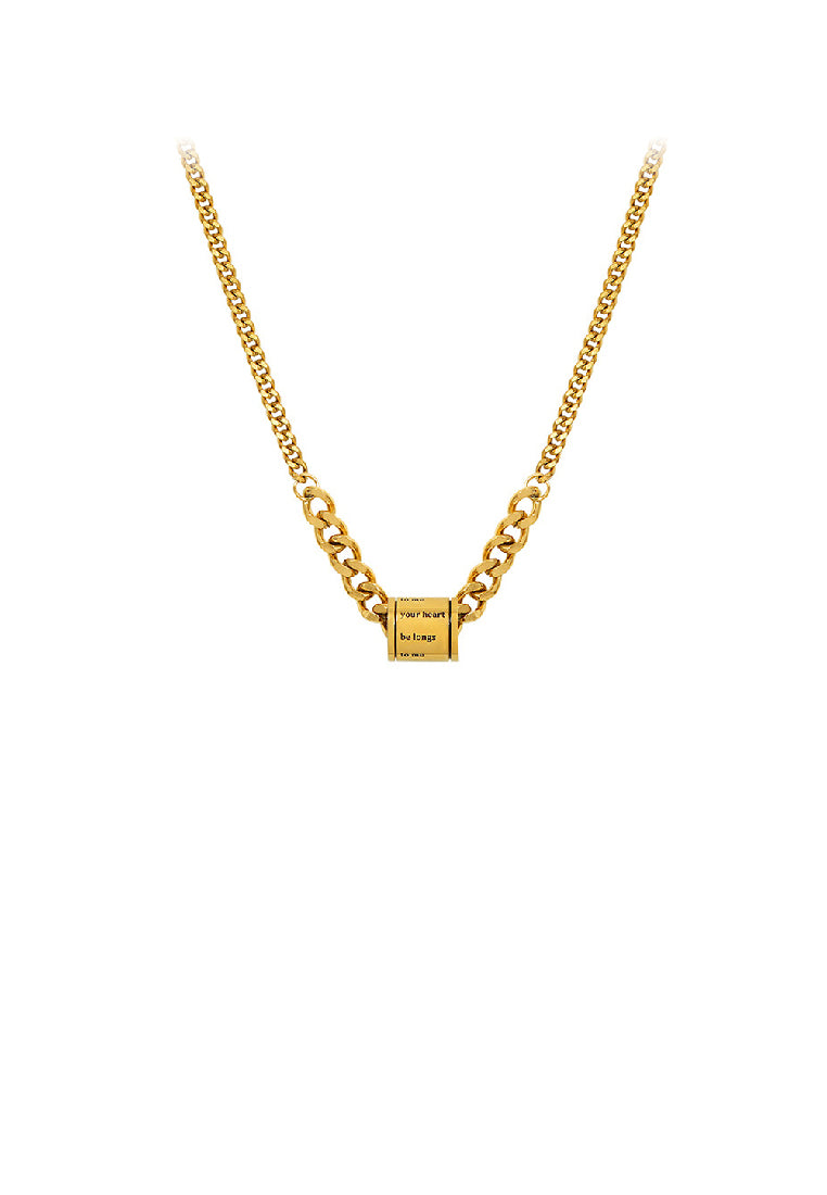 Fashion Personality Plated Gold 316L Stainless Steel Geometric Cylindrical Pendant with Necklace