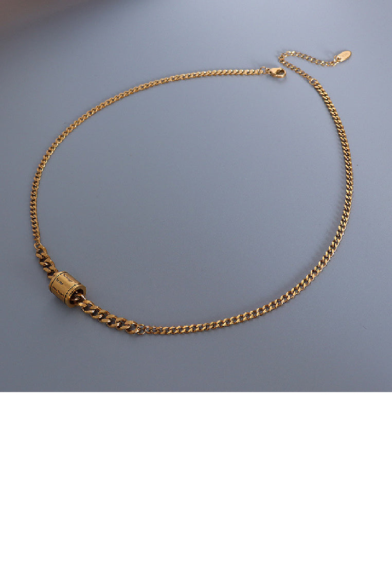 Fashion Personality Plated Gold 316L Stainless Steel Geometric Cylindrical Pendant with Necklace
