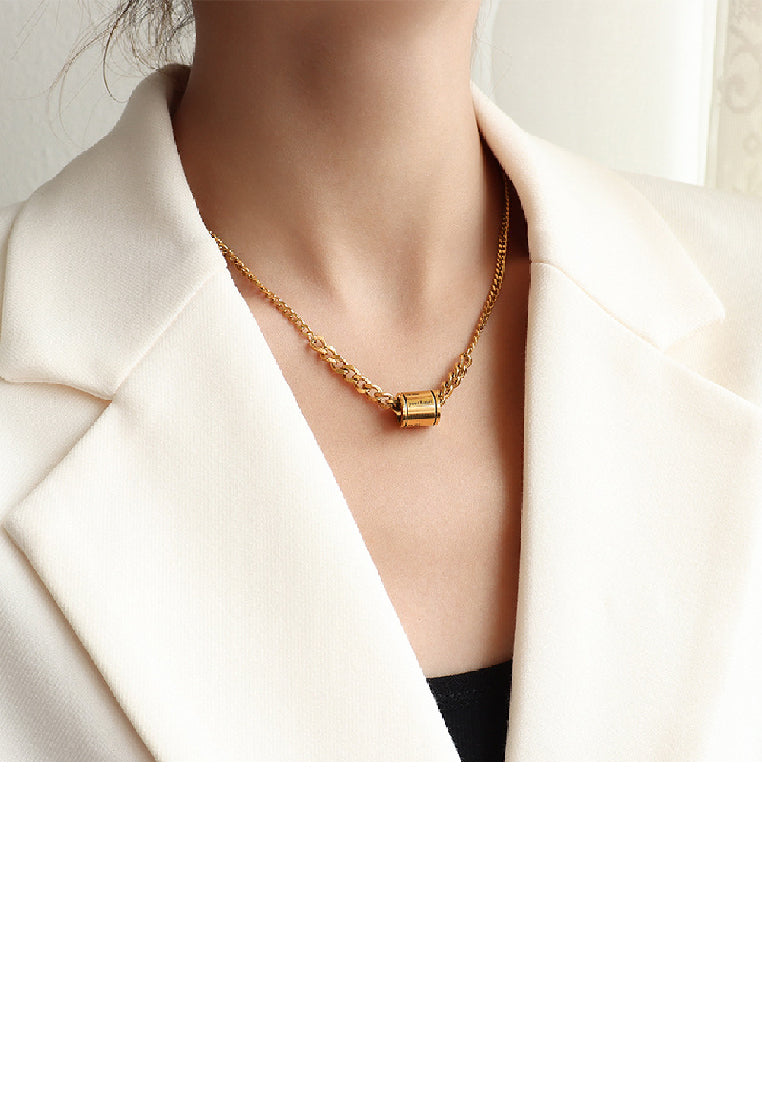 Fashion Personality Plated Gold 316L Stainless Steel Geometric Cylindrical Pendant with Necklace