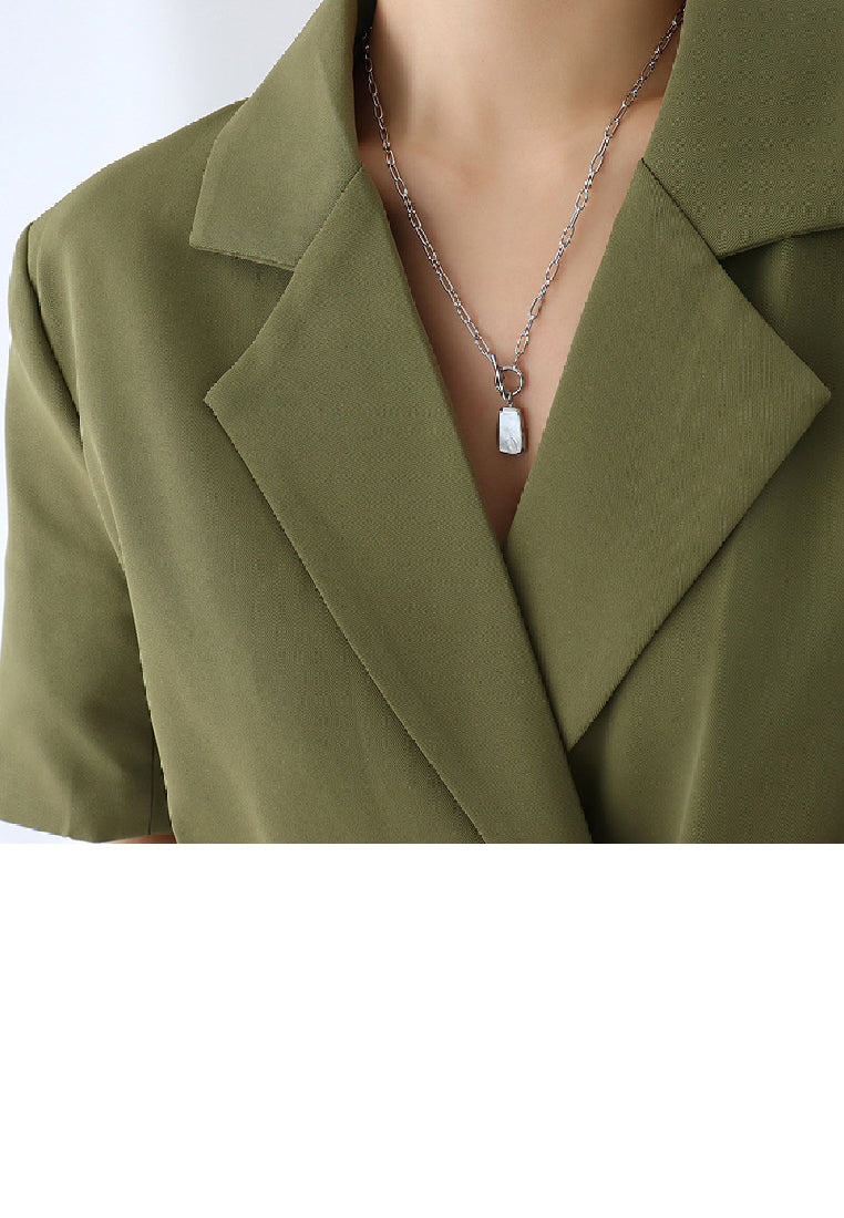 Fashion Simple 316L Stainless Steel Shell Geometric Square Pendant with Necklace