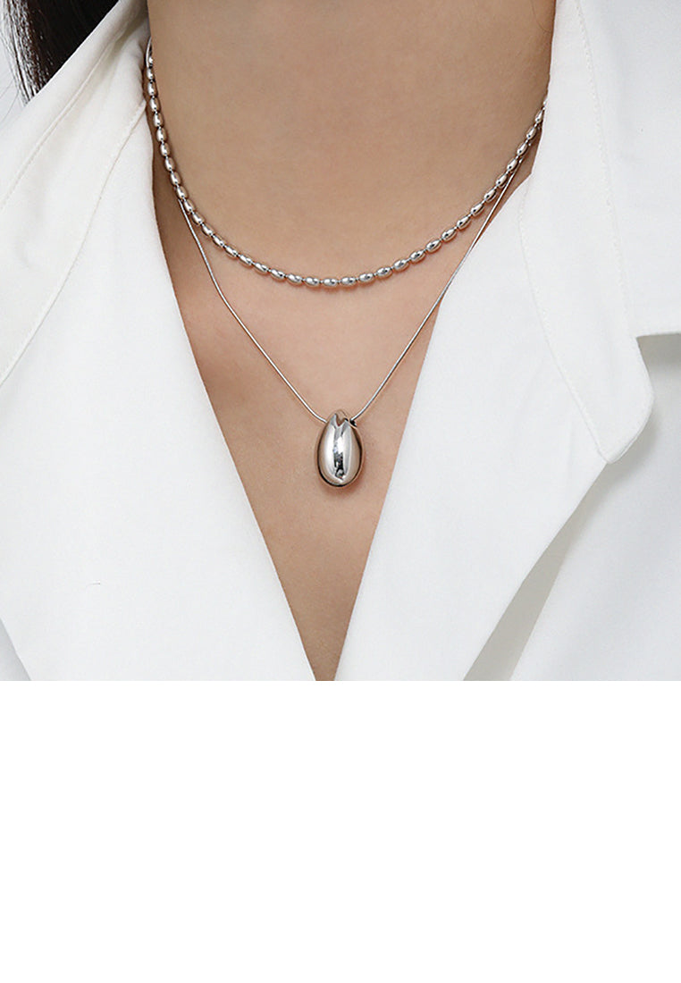 925 Sterling Silver Fashion Simple Water Drop Shape Pendant with Necklace