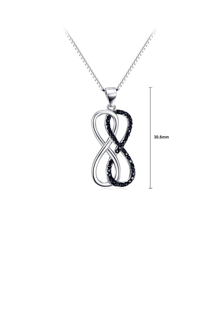 925 Sterling Silver Fashion Double Infinity Symbol Pendant with Black Cubic Zirconia and Necklace - Luxurious Look