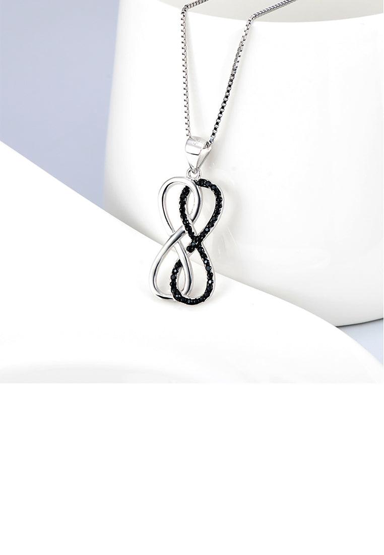 925 Sterling Silver Fashion Double Infinity Symbol Pendant with Black Cubic Zirconia and Necklace - Luxurious Look