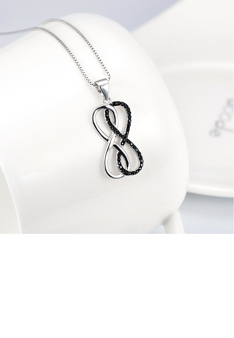 925 Sterling Silver Fashion Double Infinity Symbol Pendant with Black Cubic Zirconia and Necklace - Luxurious Look