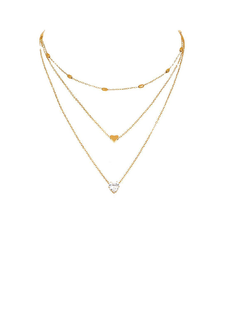 Fashion Simple Plated Gold Heart Pendant with Cubic Zirconia and Layered Necklace - Luxurious Look