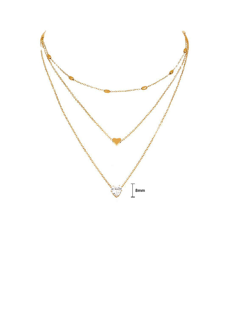 Fashion Simple Plated Gold Heart Pendant with Cubic Zirconia and Layered Necklace - Luxurious Look