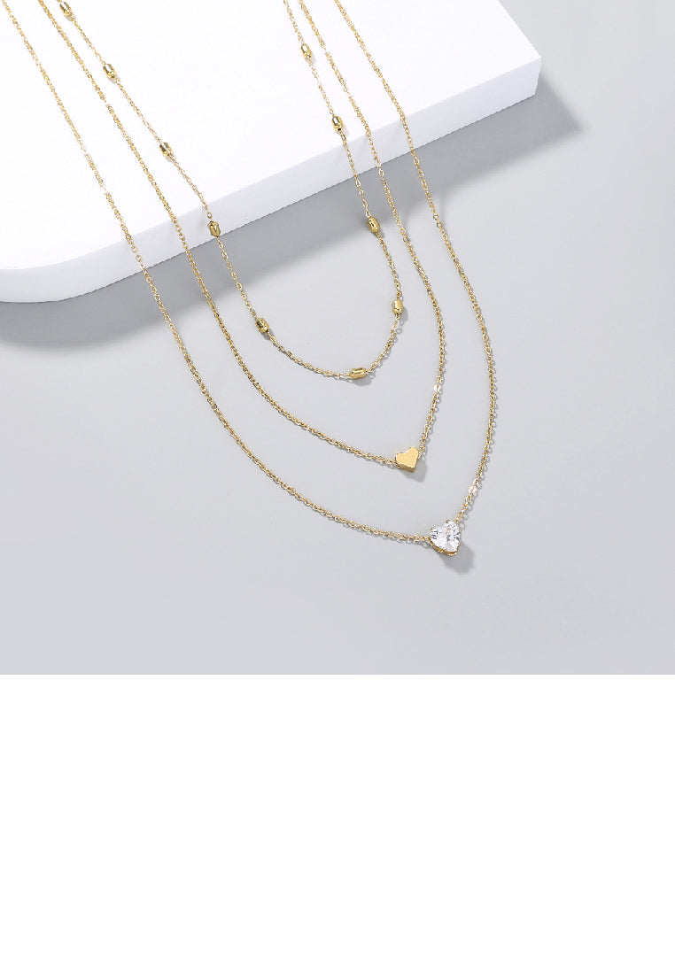 Fashion Simple Plated Gold Heart Pendant with Cubic Zirconia and Layered Necklace - Luxurious Look