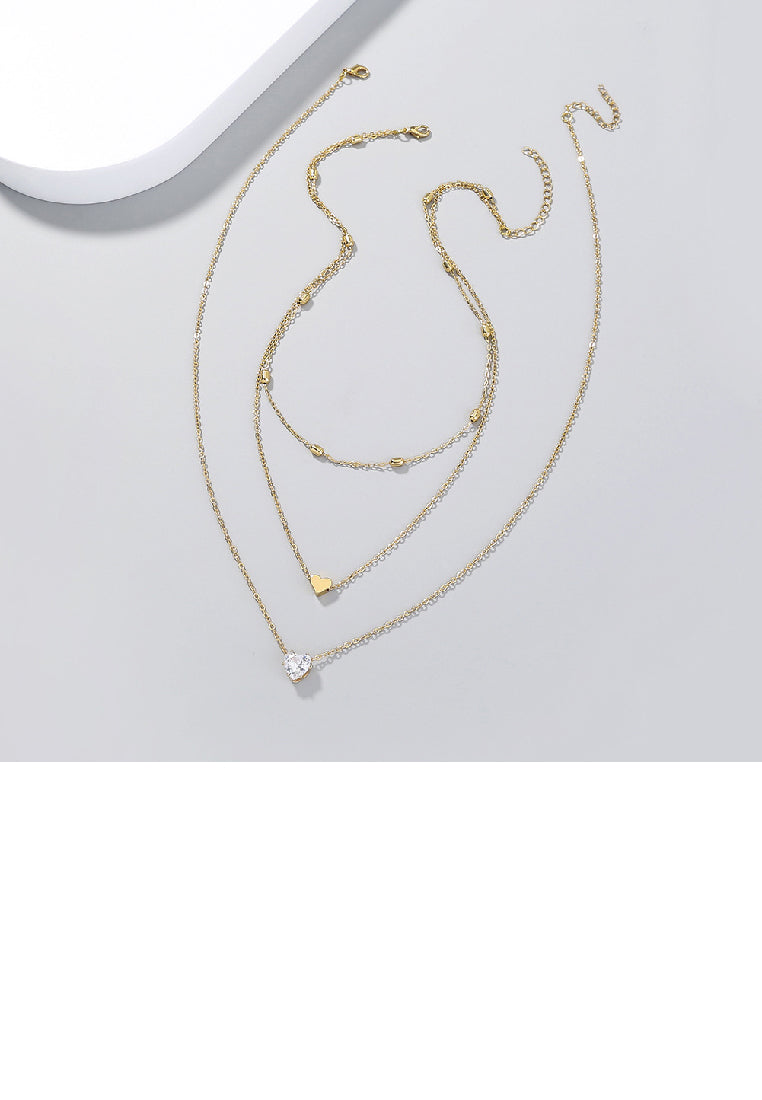 Fashion Simple Plated Gold Heart Pendant with Cubic Zirconia and Layered Necklace - Luxurious Look