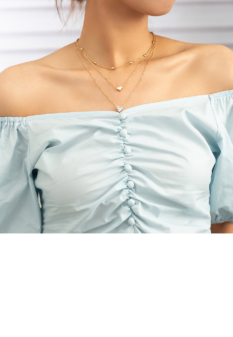 Fashion Simple Plated Gold Heart Pendant with Cubic Zirconia and Layered Necklace - Luxurious Look