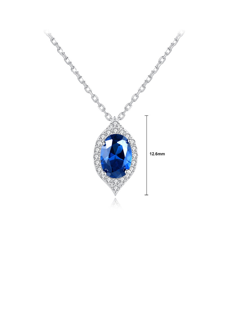925 Sterling Silver Simple and Elegant Geometric Water Drop Shape Pendant with Blue Cubic Zirconia and Necklace - Luxurious Look