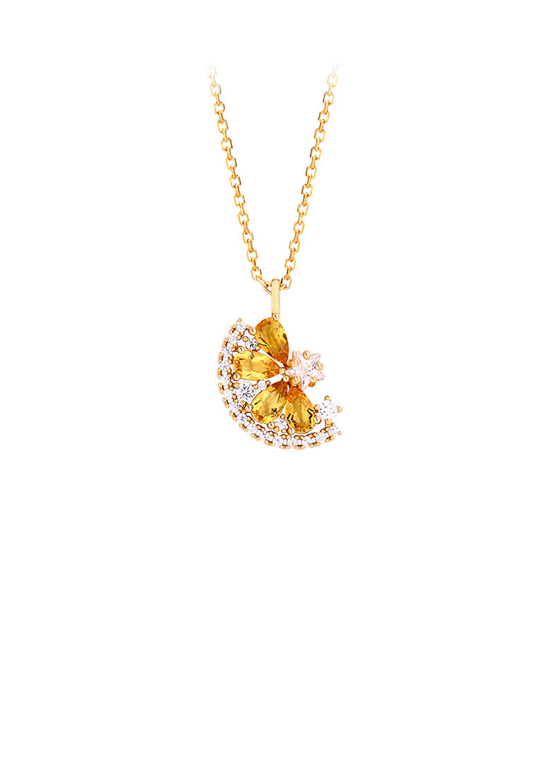 925 Sterling Silver Plated Gold Simple Sweet Lemon Pendant with Cubic Zirconia and Necklace - Luxurious Look