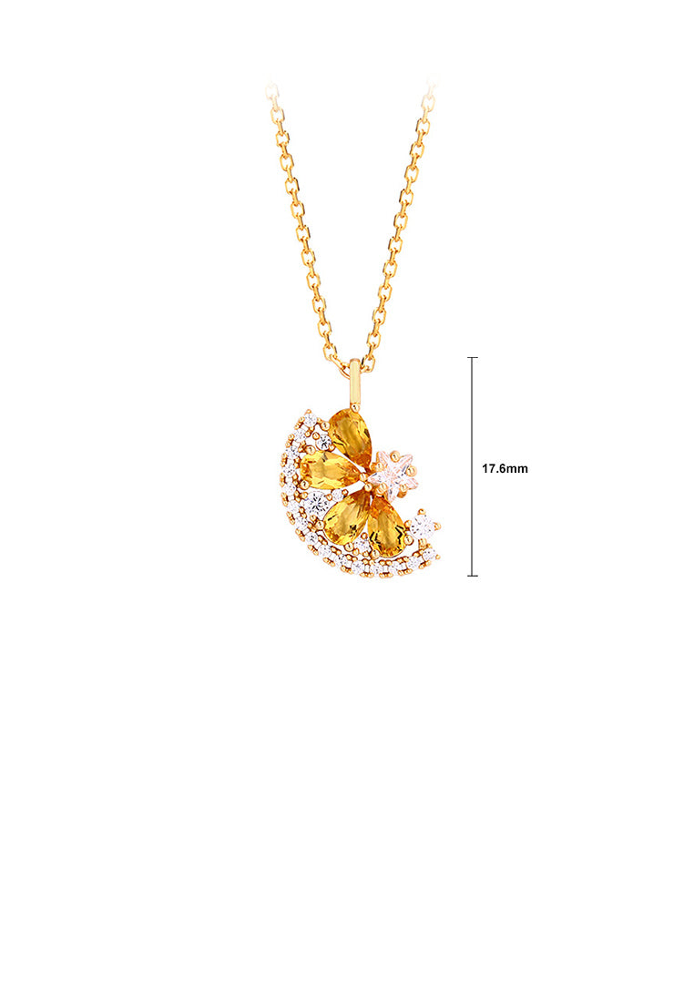 925 Sterling Silver Plated Gold Simple Sweet Lemon Pendant with Cubic Zirconia and Necklace - Luxurious Look