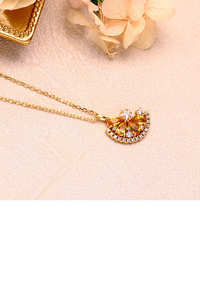 925 Sterling Silver Plated Gold Simple Sweet Lemon Pendant with Cubic Zirconia and Necklace - Luxurious Look