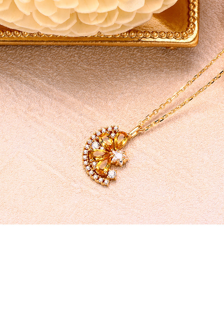 925 Sterling Silver Plated Gold Simple Sweet Lemon Pendant with Cubic Zirconia and Necklace - Luxurious Look