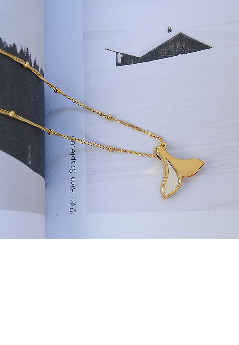 Fashion Simple Plated Gold 316L Stainless Steel Mermaid Tail Pendant with Necklace